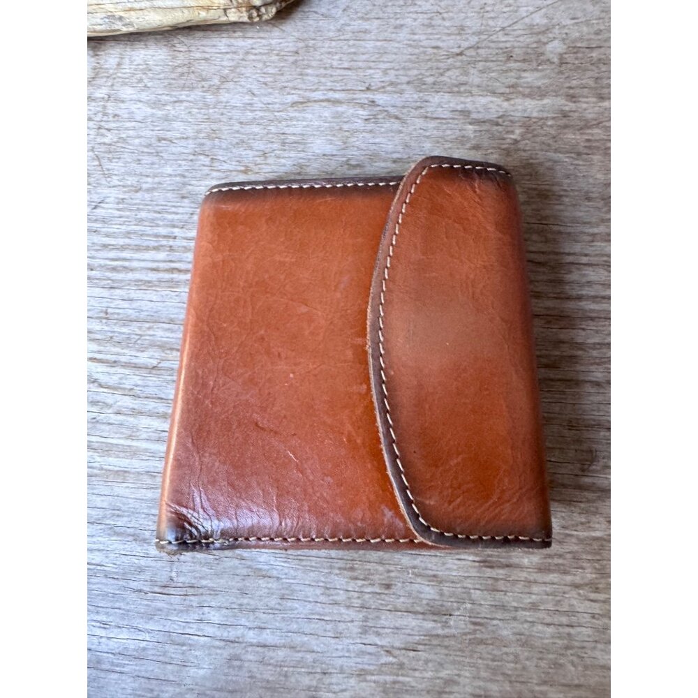 Patricia Nash Italian Leather Bifold Wallet Cognac Kiss Lock Coin Frame Snap Clo - Picture 6 of 8